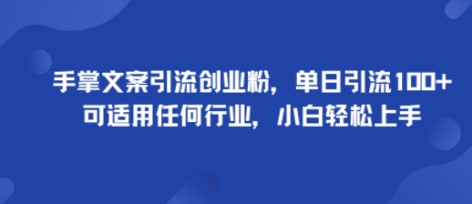 手掌文案引流创业粉，单日引流100+，可适用任何行业，小白轻松上手-网赚资源网