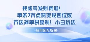 视频号发财赛道单条7W点赞变现四位数方法简单易复制小白玩法 - 网赚资源网-网赚资源网