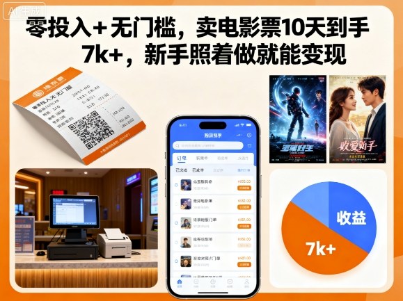 零投入+无门槛，卖电影票10天到手7k+，新手照着做就能变现【揭秘】-网赚资源网