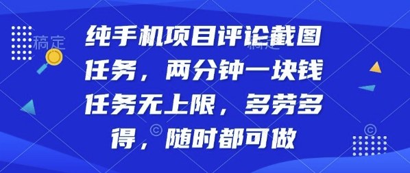 纯手机项目评论截图任务，两分钟一块钱多劳多得，随时随地都能做【揭秘】-网赚资源网