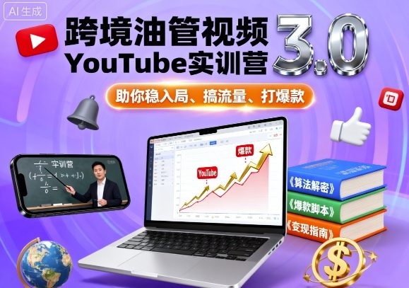 跨境油管视频YouTube实训营3.0，助你稳入局、搞流量、打爆款-网赚资源网