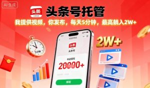 【头条号托管】我提供视频,你发布,每天5分钟,最高躺入2W+【揭秘】-网赚资源网