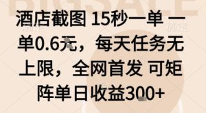 酒店截图15秒一单,一单0.6米,每天任务无上限,全网首发可矩阵单日收益3张【揭秘】-网赚资源网
