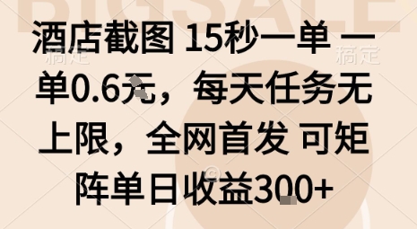 酒店截图15秒一单，一单0.6米，每天任务无上限，全网首发可矩阵单日收益3张【揭秘】-网赚资源网