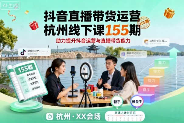 抖音直播带货运营杭州线下课155期，助力提升抖音运营与直播带货能力-网赚资源网