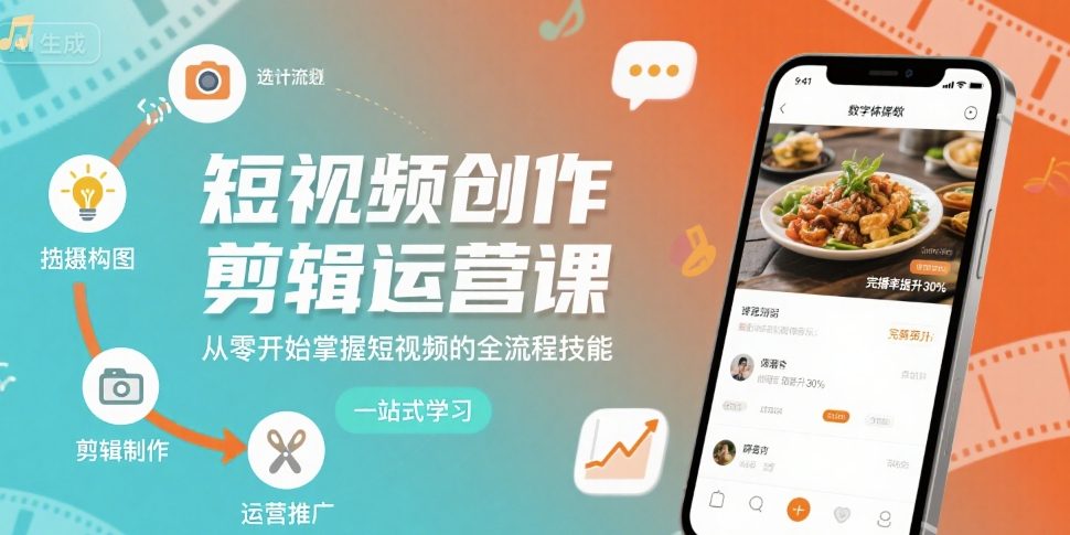 短视频创作剪辑运营课，从零开始掌握短视频的全流程技能-网赚资源网
