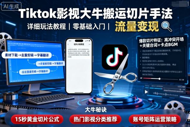 Tiktok影视大牛搬运切片手法，详细玩法教程-网赚资源网