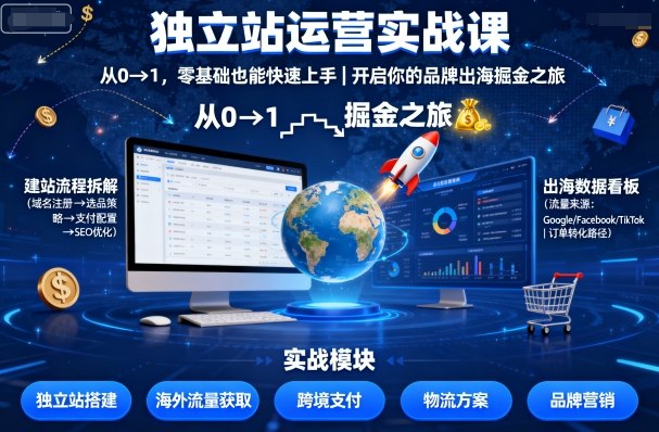 独立站运营实战课，​从0到1，零基础也能快速上手，开启你的品牌出海掘金之旅-网赚资源网