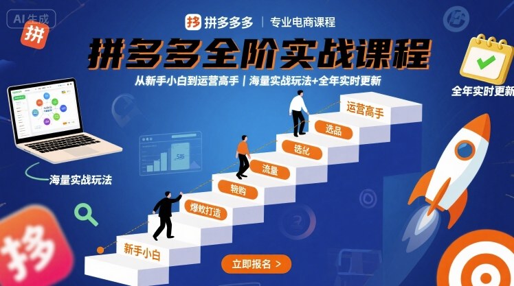 拼多多全阶实战课程，从新手小白到运营高手，海量实战玩法+全年实时更新【2025年9月更新】-网赚资源网