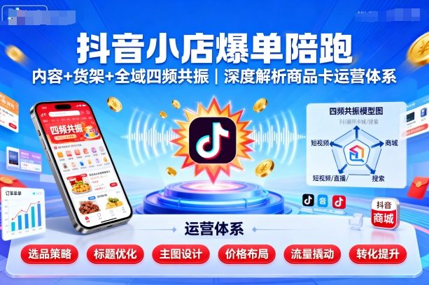 抖音小店爆单陪跑，内容＋货架＋全域四频共振，深度解析抖音商品卡运营体系-网赚资源网