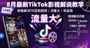 8月最新TikTok影视解说教学,新版解决TK目前困境,流量大,收益高-网赚资源网