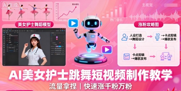 AI美女护士跳舞短视频制作教学，流量拿捏，快速涨千粉万粉【提示词+视频教程】-网赚资源网
