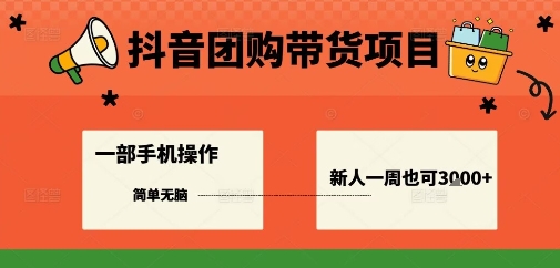 抖音团购带货项目，一部手机简单操作，一周3k+-网赚资源网