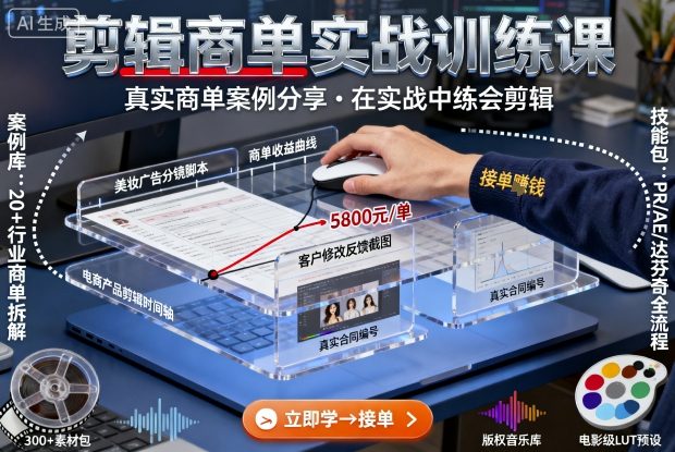 剪辑商单实战训练课，真实商单案例分享，在实战中练会剪辑 - 网赚资源网-网赚资源网