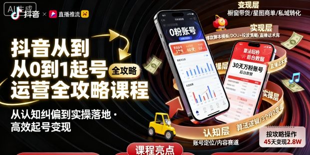 抖音从0到1起号运营全攻略课程，从认知纠偏到实操落地，高效起号变现 - 网赚资源网-网赚资源网