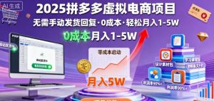 2025拼多多虚拟电商项目，无需手动发货回复，0成本，轻松月入1-5W【揭秘】-网赚资源网