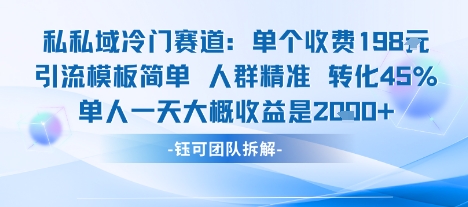 私域冷门赛道单个收费198米引流模板简单人群精准 45%的转化率单人一天大概收益多张-网赚资源网