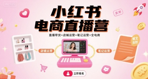 小红书电商直播营，直播带货+店铺运营+笔记运营=全电商-网赚资源网