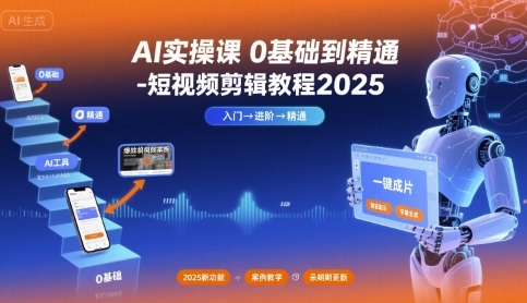 AI实操课0基础到精通-短视频剪辑教程2025-网赚资源网