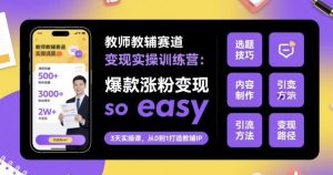 教师教辅赛道变现实操训练营，爆款涨粉变现so easy - 网赚资源网-网赚资源网