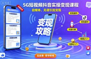 5G短视频抖音实操变现课程，自媒体，无谓引流变现 - 网赚资源网-网赚资源网