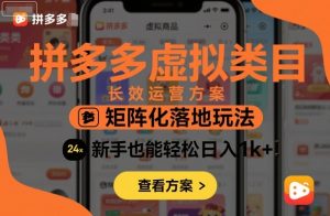 拼多多虚拟类目长效运营方案：矩阵化落地玩法，新手也能轻松日入1k+ - 网赚资源网-网赚资源网