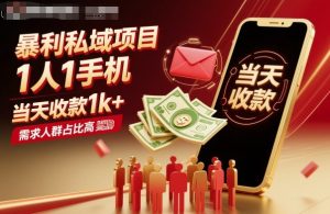 暴利私域项目1人1手机，当天收款1k+，需求人群占比高，当天就能见到钱 - 网赚资源网-网赚资源网