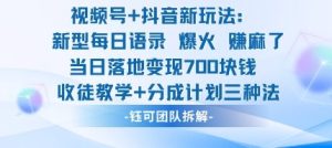 视频号加抖音新玩法：爆火新型每日语录，收徒教学加分成计划，三种变现玩法，当日变现7张 - 网赚资源网-网赚资源网