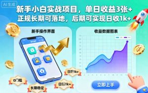 新手小白实战项目,单日收益3张+,正规长期可落地,后期可实现日收1k+【揭秘】-网赚资源网