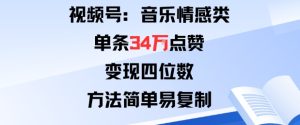 视频号分成计划新玩法：音乐情感类单条34W点赞，变现四位数，方法简单易复制 - 网赚资源网-网赚资源网