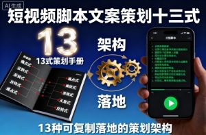短视频脚本文案策划十三式，13种可复制落地的策划架构 - 网赚资源网-网赚资源网