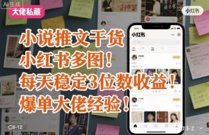 小说推文干货之小红书多图每天稳定3位数收益爆单大佬经验分享 - 网赚资源网-网赚资源网