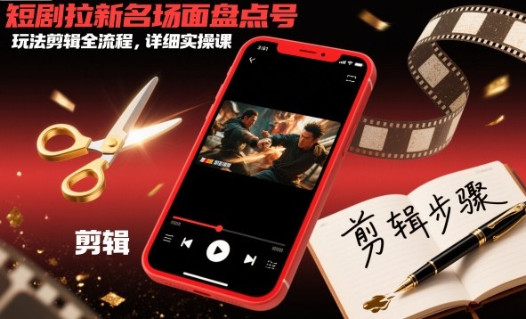 短剧拉新名场面盘点号玩法剪辑全流程，详细实操课