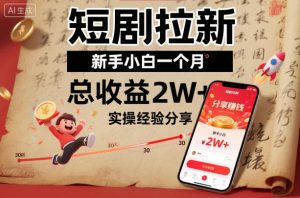 短剧拉新新手小白一个月总收益2W+实操经验分享-网赚资源网