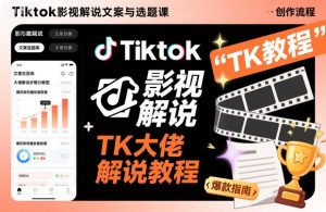Tiktok影视解说文案与选题课，TK大佬影视解说教程-网赚资源网