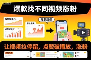 爆款找不同视频涨粉，让视频拉停留，实现点赞，破播放，涨粉-网赚资源网