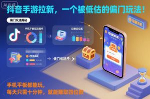 抖音手游拉新，一个被低估的偏门玩法！手机平板都能玩，每天只需十分钟，就能賺取四位数【揭秘】-网赚资源网