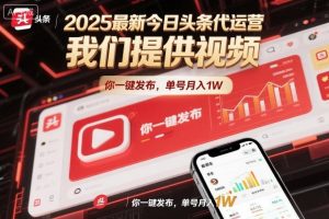 2025最新今日头条代运营，我们提供视频，你一键发布，单号月入1W【揭秘】-网赚资源网