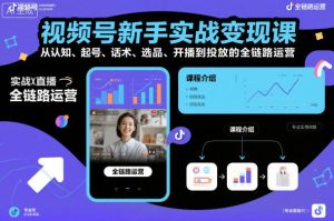 视频号新手实战变现课，从认知、起号、话术、选品、开播到投放的全链路运营-网赚资源网