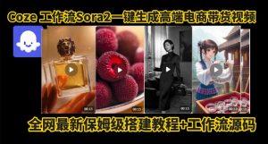 coze智能体sora2一键生成电商带货高端视频工作流保姆级拆解教程，无需剪辑，无需拍摄-网赚资源网