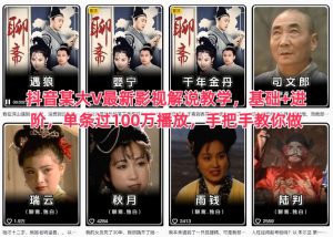 抖音某大V最新影视解说教学,基础+进阶,单条过100万播放,手把手教你做-网赚资源网