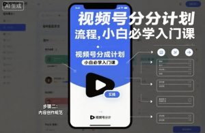 视频号分成计划实操流程，小白必学入门课-网赚资源网