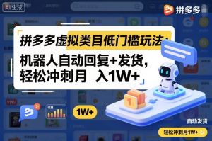 拼多多虚拟类目低门槛玩法:机器人自动回复+发货,轻松冲刺月入1W+-网赚资源网