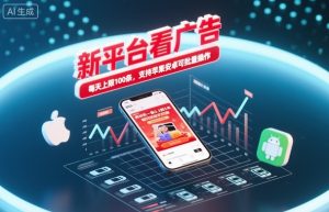 新平台看广告，养好机一条0.3到5米，每天上限100条，支持苹果安卓可批量操作-网赚资源网