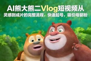 AI熊大熊二Vlog短视频从灵感到成片的完整流程，快速起号，吸引母婴粉-网赚资源网
