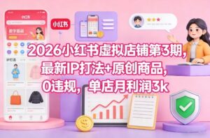 2026小红书虚拟店铺第3期，最新IP打法+原创商品，0违规，单店月利润3k+-网赚资源网