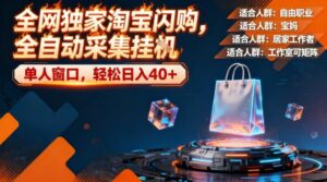 全网独家淘宝闪购，全自动采集，操作简单无脑，单人窗口轻松日入40+【揭秘】-网赚资源网