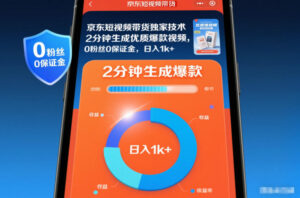 京东短视频带货独家技术，2分钟生成一条优质爆款视频，0粉丝0保证金，日入1k+【揭秘】-网赚资源网