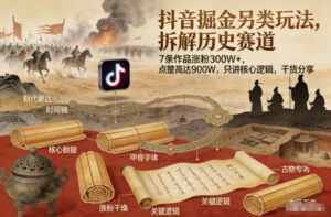 抖音掘金另类玩法，拆解历史赛道，7条作品涨粉300W+，点赞量高达900W，只讲核心逻辑，干货分享-网赚资源网