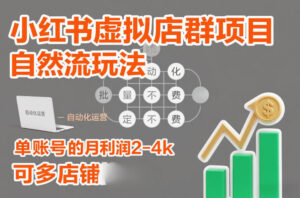 小红书虚拟店群项目，自然流玩法，批量自动化，稳定不费号，单账号的月利润2-4k，可多店矩阵-网赚资源网